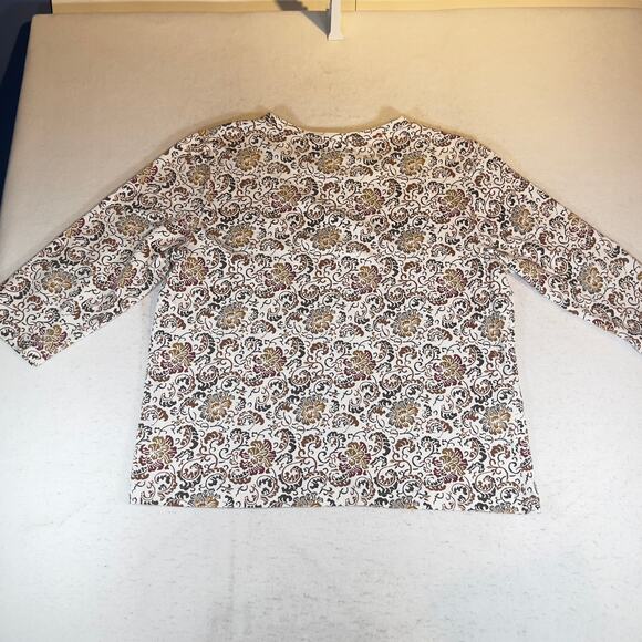Shenanigans Shirt Woman's XL Floral Crew Neck 3/4 Sleeves Browns & White Fall - Picture 10 of 12